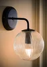 ValueLights Kempton Matte Black Wall Light with Ribbed Globe Shade - One Size Image 2
