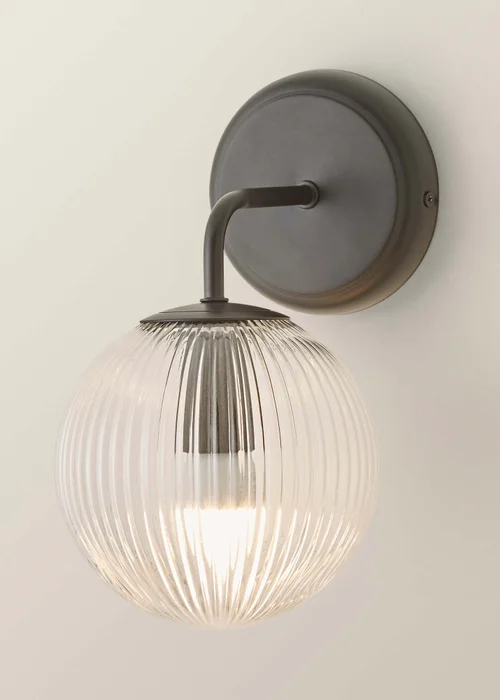 ValueLights Kempton Matte Black Wall Light with Ribbed Globe Shade - One Size Image 3