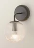 ValueLights Kempton Matte Black Wall Light with Ribbed Globe Shade - One Size Image 3