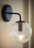 ValueLights Kempton Matte Black Wall Light with Ribbed Globe Shade - One Size Image 1