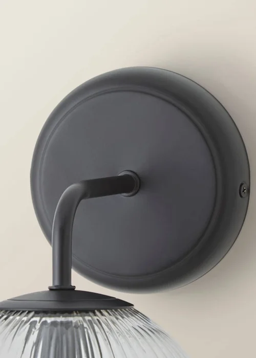 ValueLights Kempton Matte Black Wall Light with Ribbed Globe Shade - One Size Image 4