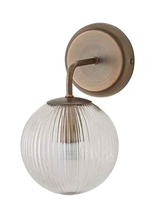 ValueLights Kempton Brushed Brass Wall Light Ribbed Globe Shade - One Size Image 5