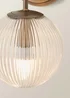 ValueLights Kempton Brushed Brass Wall Light Ribbed Globe Shade - One Size Image 4