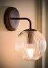 ValueLights Kempton Brushed Brass Wall Light Ribbed Globe Shade - One Size Image 2