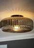 ValueLights Calpe Large Black Ceiling Light Ribbed Smoked Shade - One Size Image 1