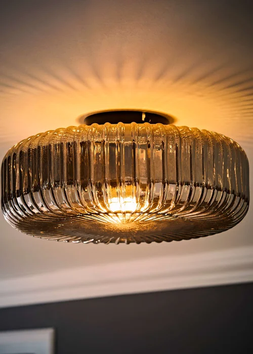 ValueLights Calpe Large Black Ceiling Light Ribbed Smoked Shade - One Size Image 2