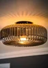 ValueLights Calpe Large Black Ceiling Light Ribbed Smoked Shade - One Size Image 2