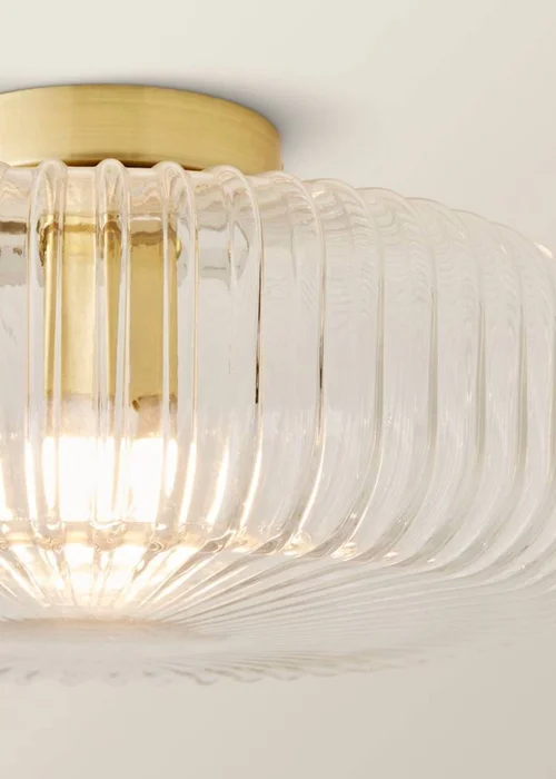 ValueLights Calpe Large Brass Ceiling Light Ribbed Smoked Shade - One Size Image 4