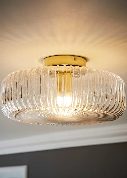 ValueLights Calpe Large Brass Ceiling Light Ribbed Smoked Shade - One Size Image 1