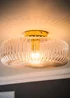 ValueLights Calpe Large Brass Ceiling Light Ribbed Smoked Shade - One Size Image 2
