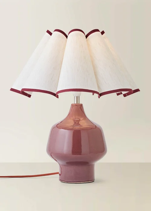 ValueLights Jamie Burgundy Ceramic Table Lamp with Scallop Trim Shade - One Size Image 3