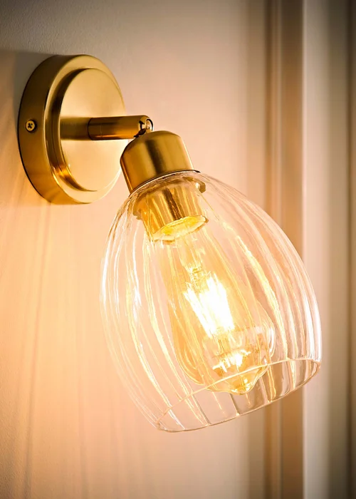 ValueLights Cheltenham Gold Adjustable Wall Spotlight Ribbed Shade - One Size Image 2