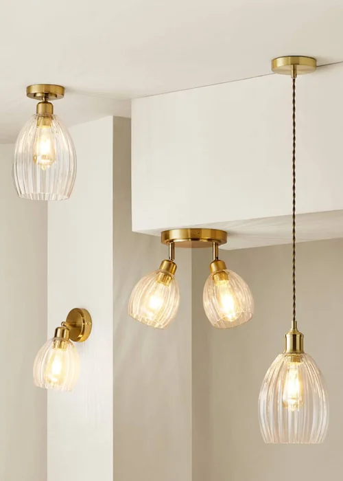 ValueLights Cheltenham Gold Adjustable Wall Spotlight Ribbed Shade - One Size Image 4