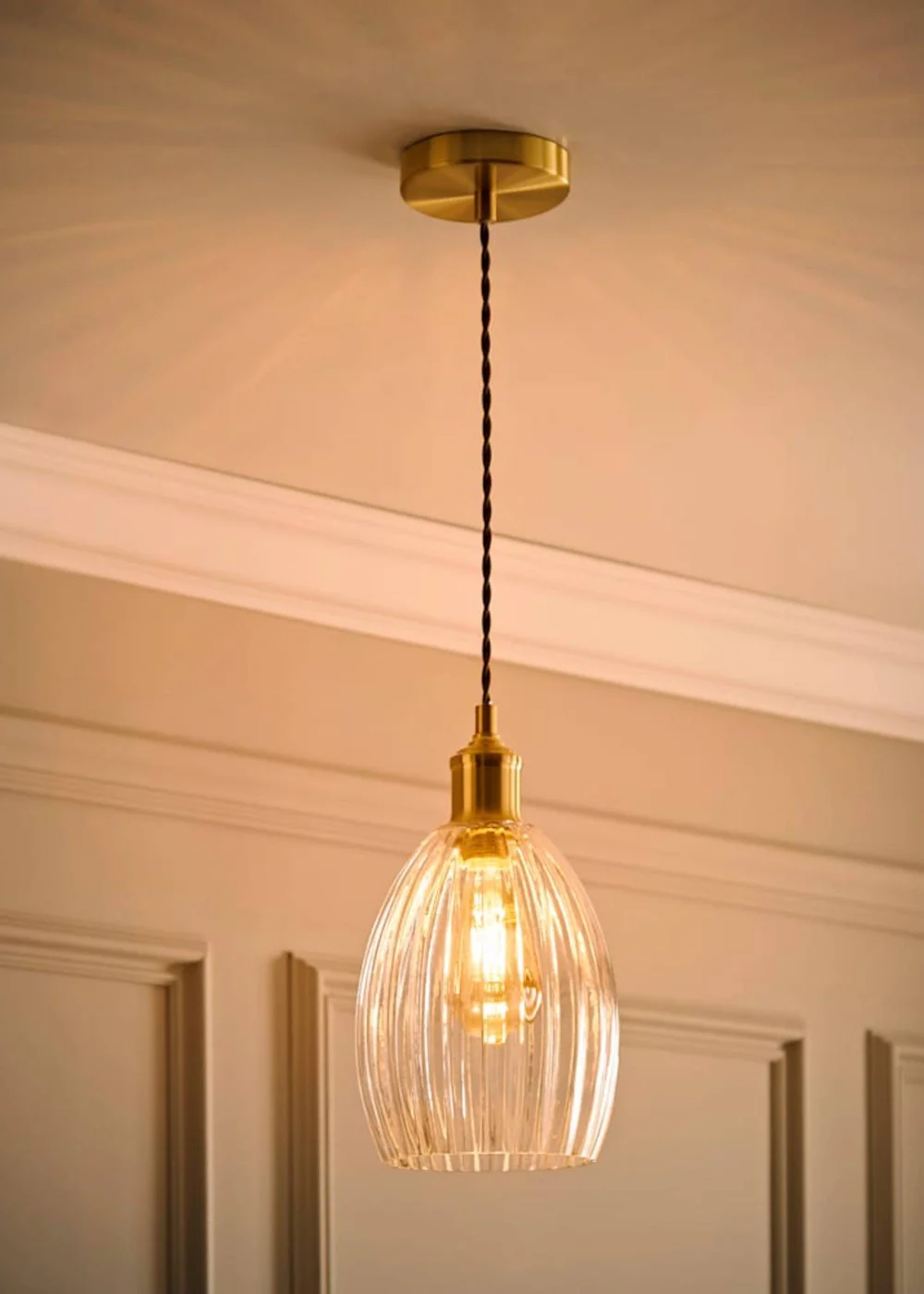 ValueLights Cheltenham Gold Ceiling Pendant Light Ribbed Shade - One Size Image 2