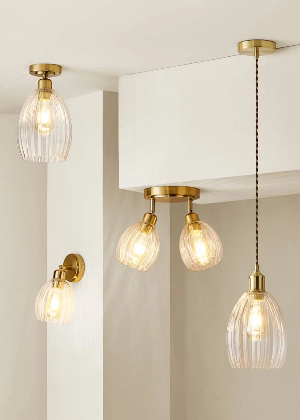 ValueLights Cheltenham Gold Ceiling Pendant Light Ribbed Shade - One Size Image 6