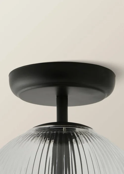 ValueLights Kempton Black Flush Ceiling Light Ribbed Globe Shade - One Size Image 6