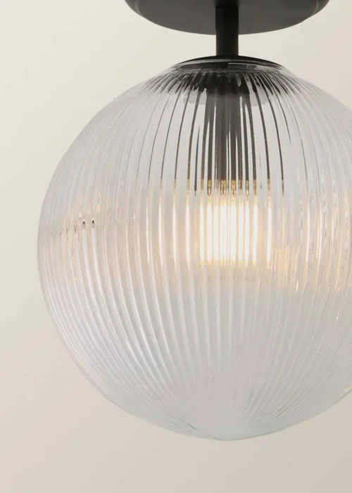 ValueLights Kempton Black Flush Ceiling Light Ribbed Globe Shade - One Size Image 5