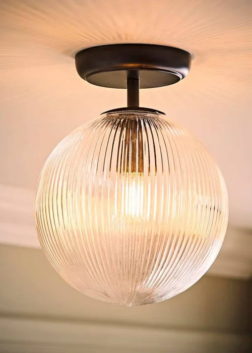 ValueLights Kempton Black Flush Ceiling Light Ribbed Globe Shade - One Size Image 2