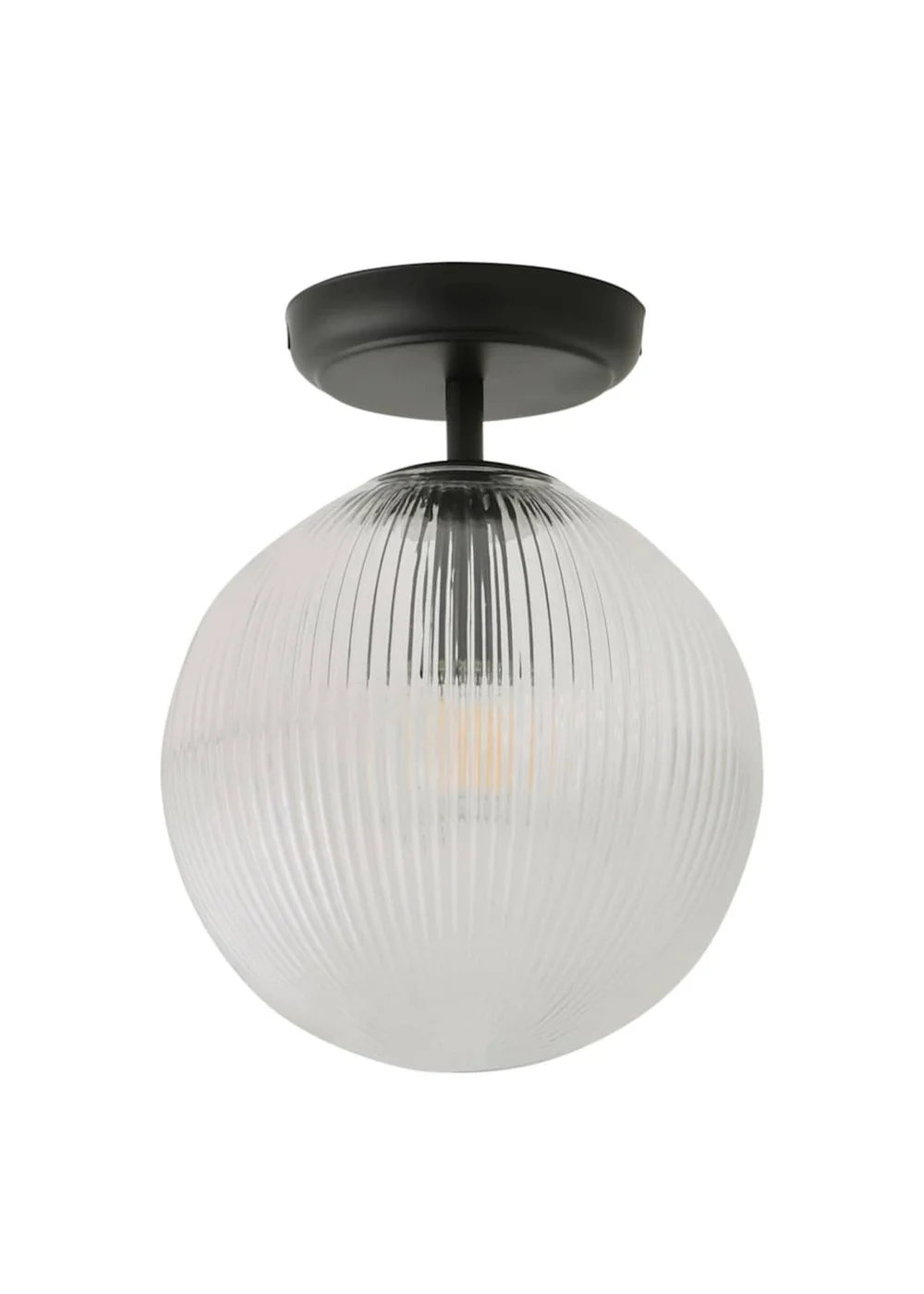 ValueLights Kempton Black Flush Ceiling Light Ribbed Globe Shade - One Size Image 4