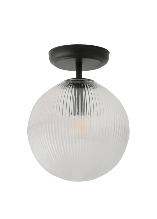 ValueLights Kempton Black Flush Ceiling Light Ribbed Globe Shade - One Size Image 4