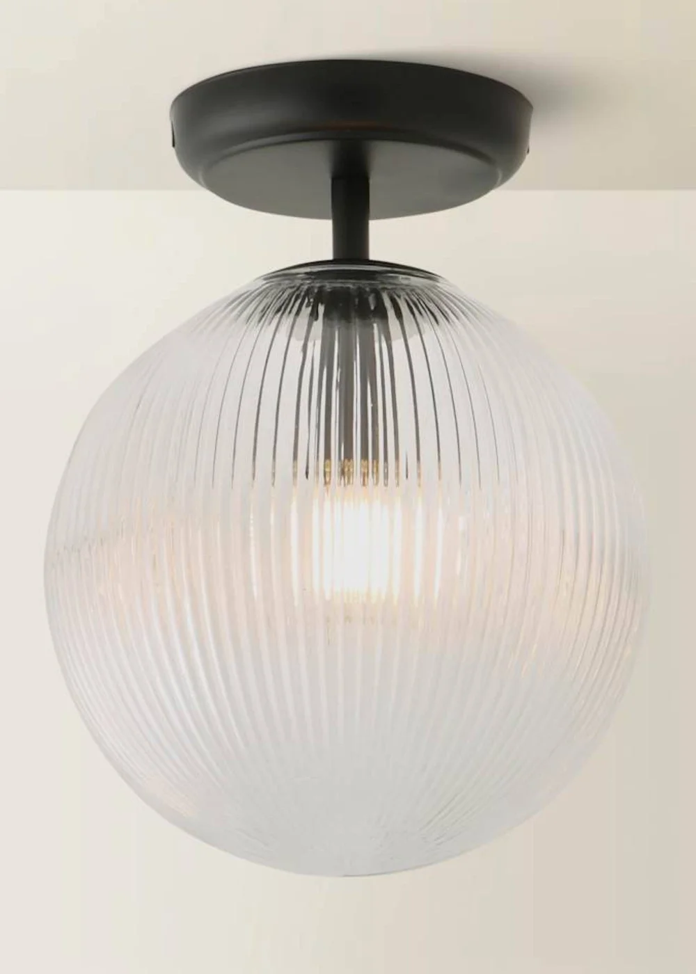 ValueLights Kempton Black Flush Ceiling Light Ribbed Globe Shade - One Size Image 3