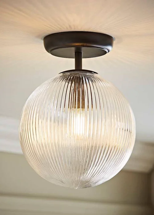 ValueLights Kempton Black Flush Ceiling Light Ribbed Globe Shade - One Size Image 1