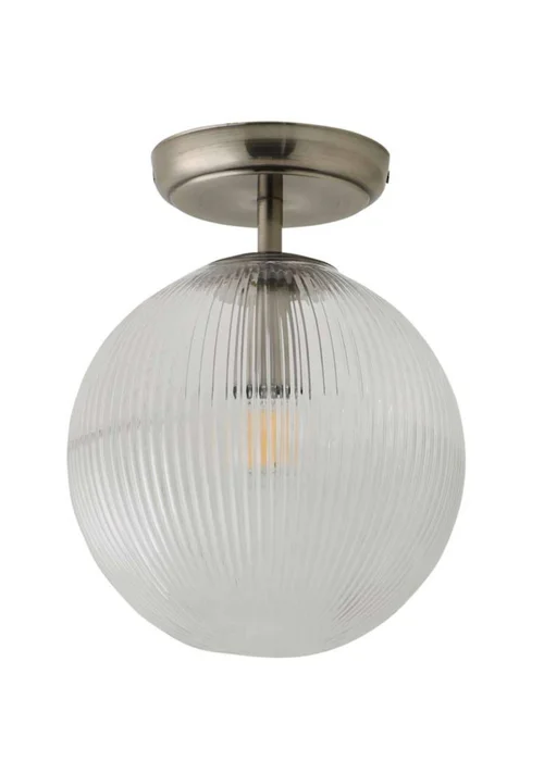 ValueLights Kempton Brushed Chrome Ceiling Light Ribbed Globe Shade - One Size Image 3