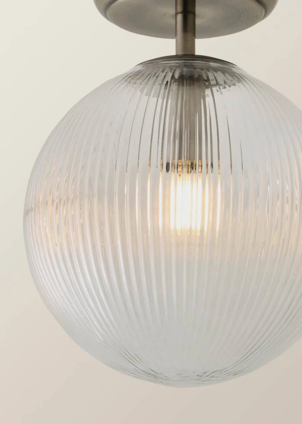 ValueLights Kempton Brushed Chrome Ceiling Light Ribbed Globe Shade - One Size Image 5