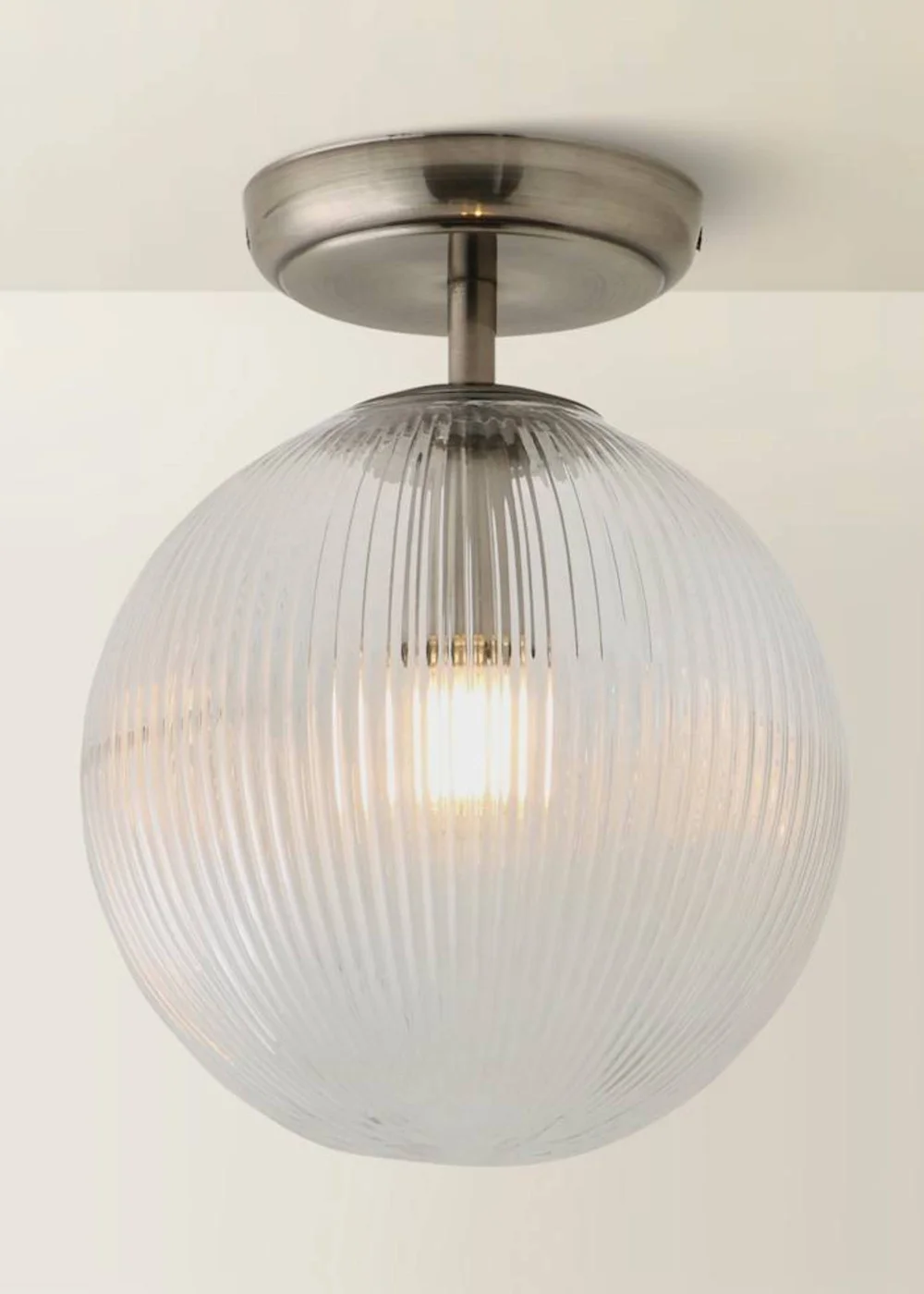 ValueLights Kempton Brushed Chrome Ceiling Light Ribbed Globe Shade - One Size Image 4