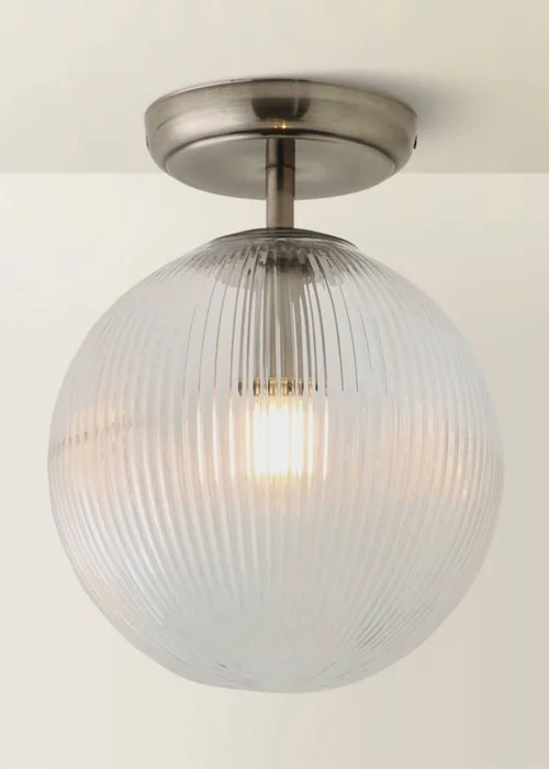 ValueLights Kempton Brushed Chrome Ceiling Light Ribbed Globe Shade - One Size Image 4