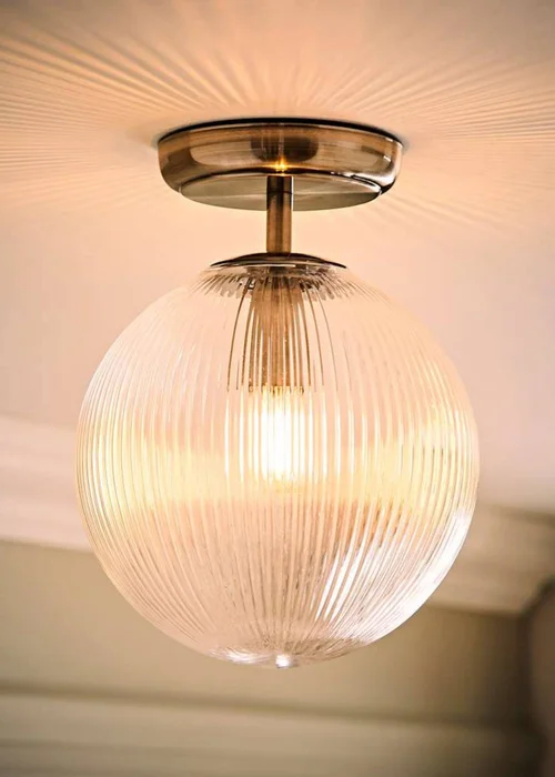 ValueLights Kempton Brushed Chrome Ceiling Light Ribbed Globe Shade - One Size Image 2