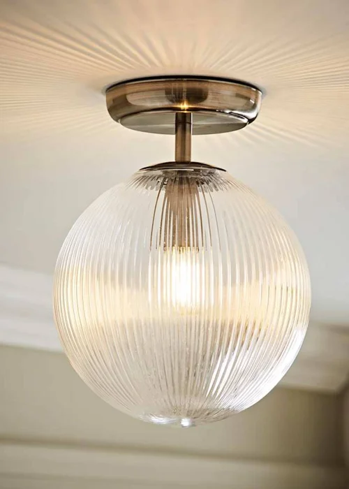 ValueLights Kempton Brushed Chrome Ceiling Light Ribbed Globe Shade - One Size Image 1