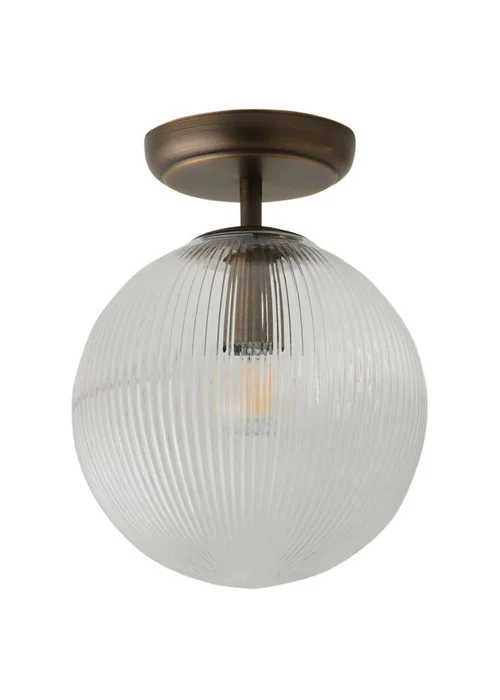 ValueLights Kempton Brass Flush Ceiling Light with Ribbed Globe Shade - One Size Image 4
