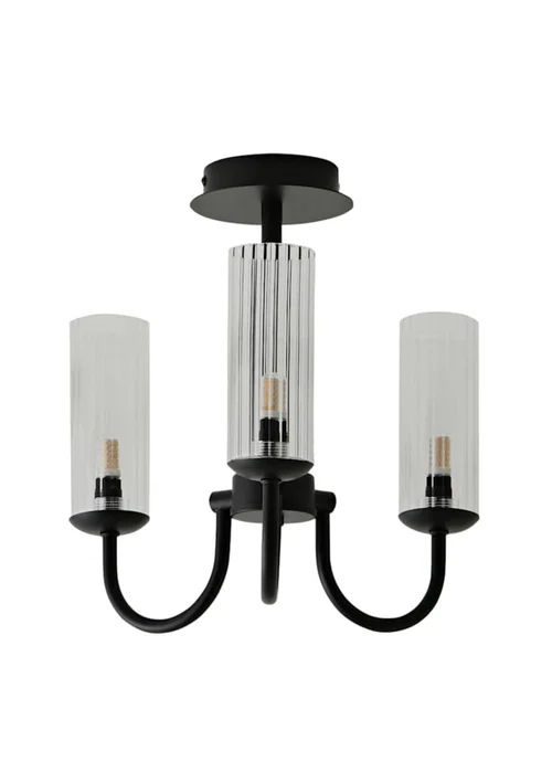 ValueLights Canya 3 Way Black Ceiling Light Clear Ribbed Shades - One Size Image 4