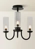 ValueLights Canya 3 Way Black Ceiling Light Clear Ribbed Shades - One Size Image 3