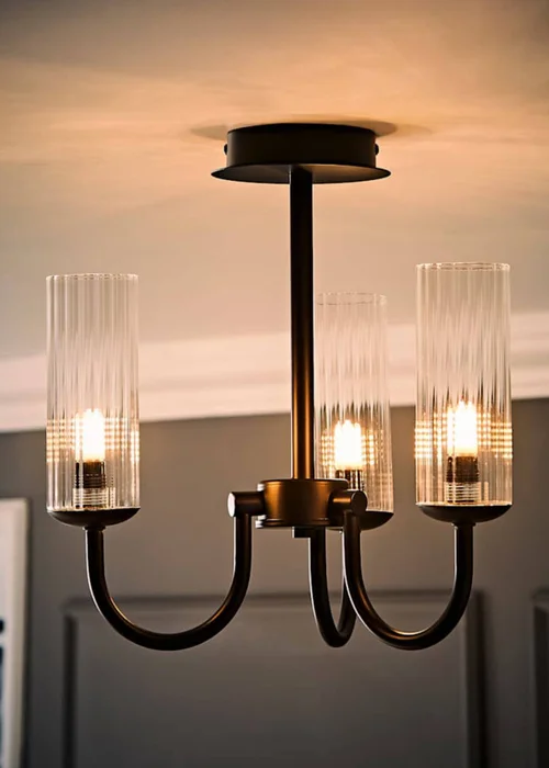 ValueLights Canya 3 Way Black Ceiling Light Clear Ribbed Shades - One Size Image 2