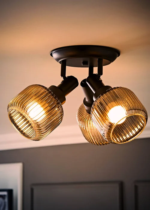 ValueLights Calpe 3 Way Black Ceiling Spotlight Ribbed Smoked Shades - One Size Image 2