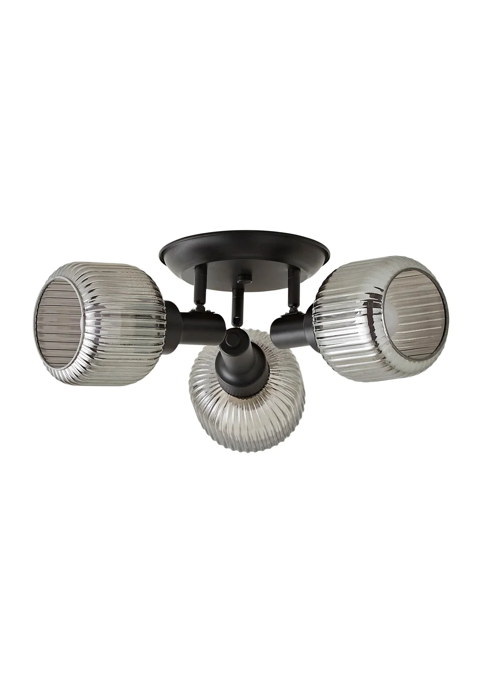 ValueLights Calpe 3 Way Black Ceiling Spotlight Ribbed Smoked Shades - One Size Image 5