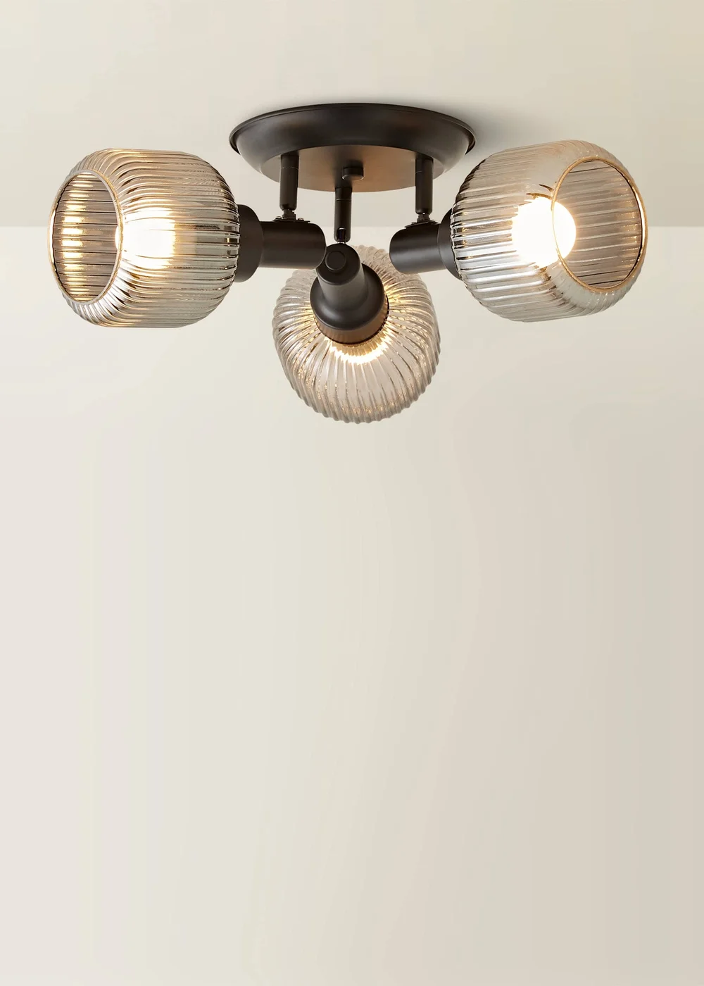 ValueLights Calpe 3 Way Black Ceiling Spotlight Ribbed Smoked Shades - One Size Image 3