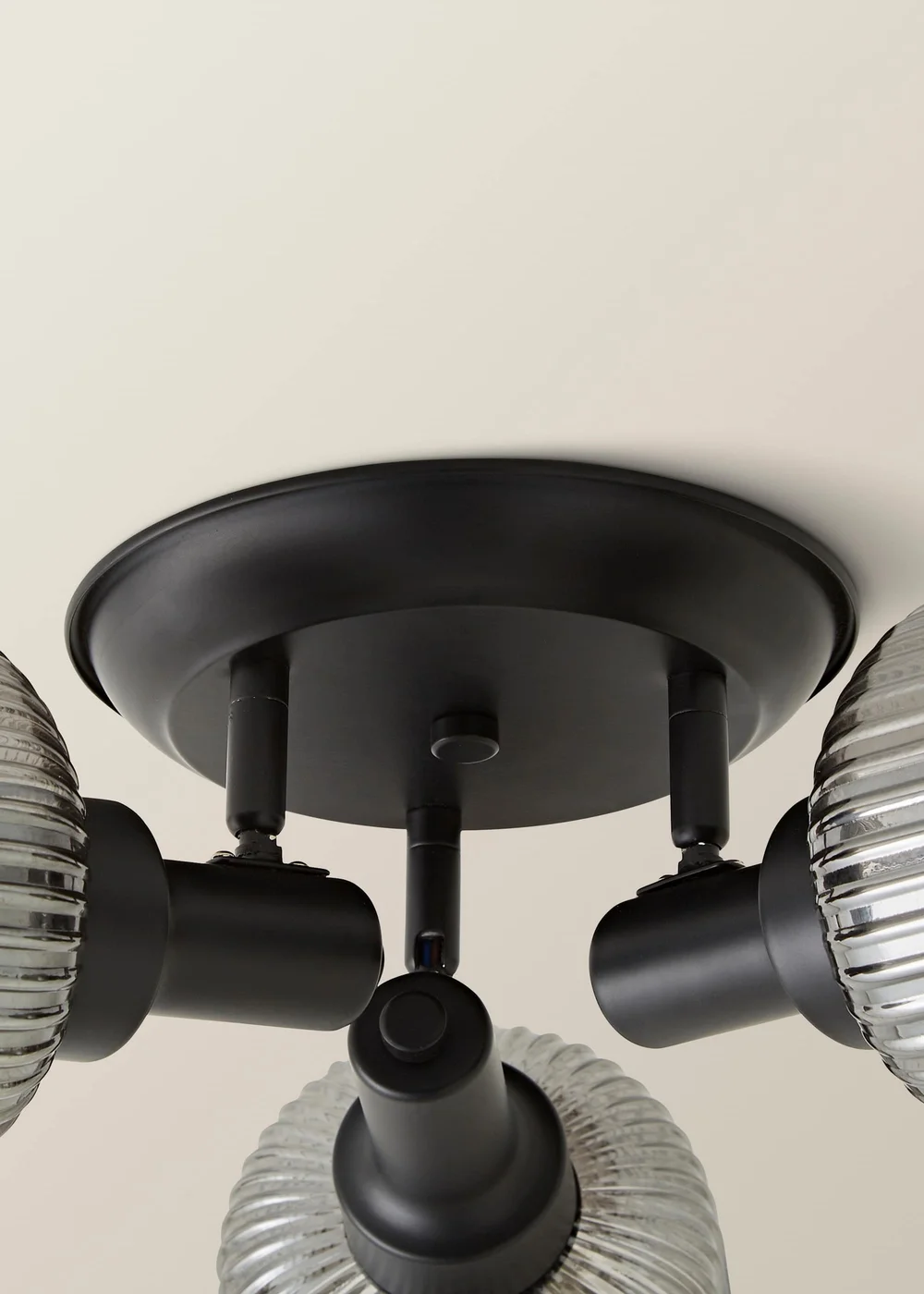 ValueLights Calpe 3 Way Black Ceiling Spotlight Ribbed Smoked Shades - One Size Image 6