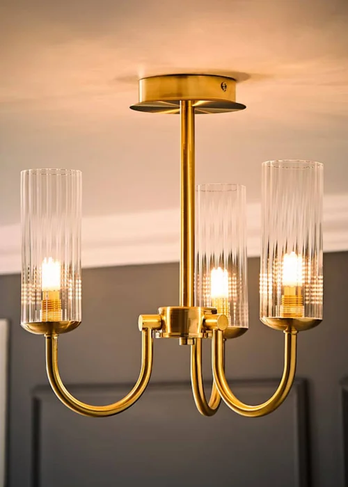 ValueLights Canya 3 Way Gold Ceiling Light Clear Ribbed Shades - One Size Image 2