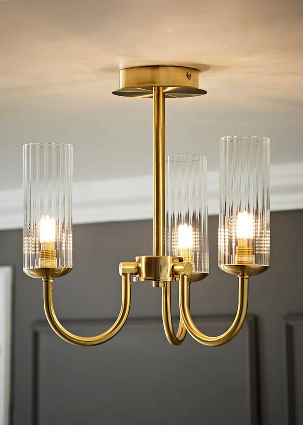 ValueLights Canya 3 Way Gold Ceiling Light Clear Ribbed Shades - One Size Image 1