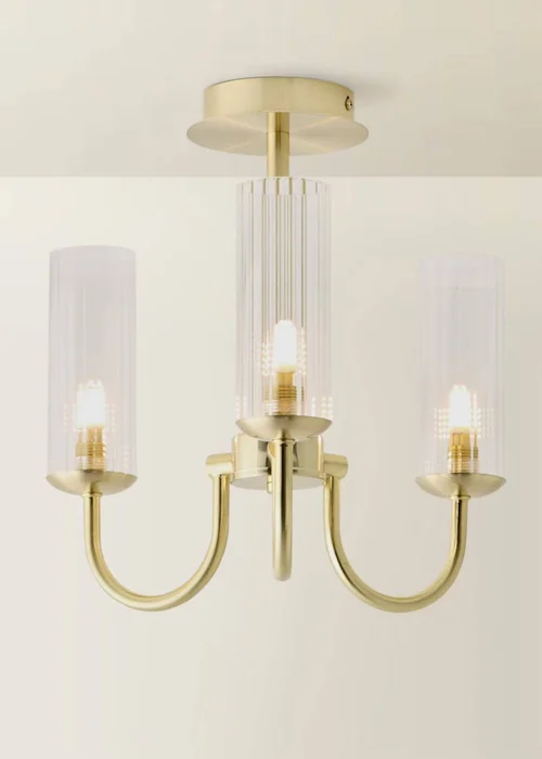ValueLights Canya 3 Way Gold Ceiling Light Clear Ribbed Shades - One Size Image 3