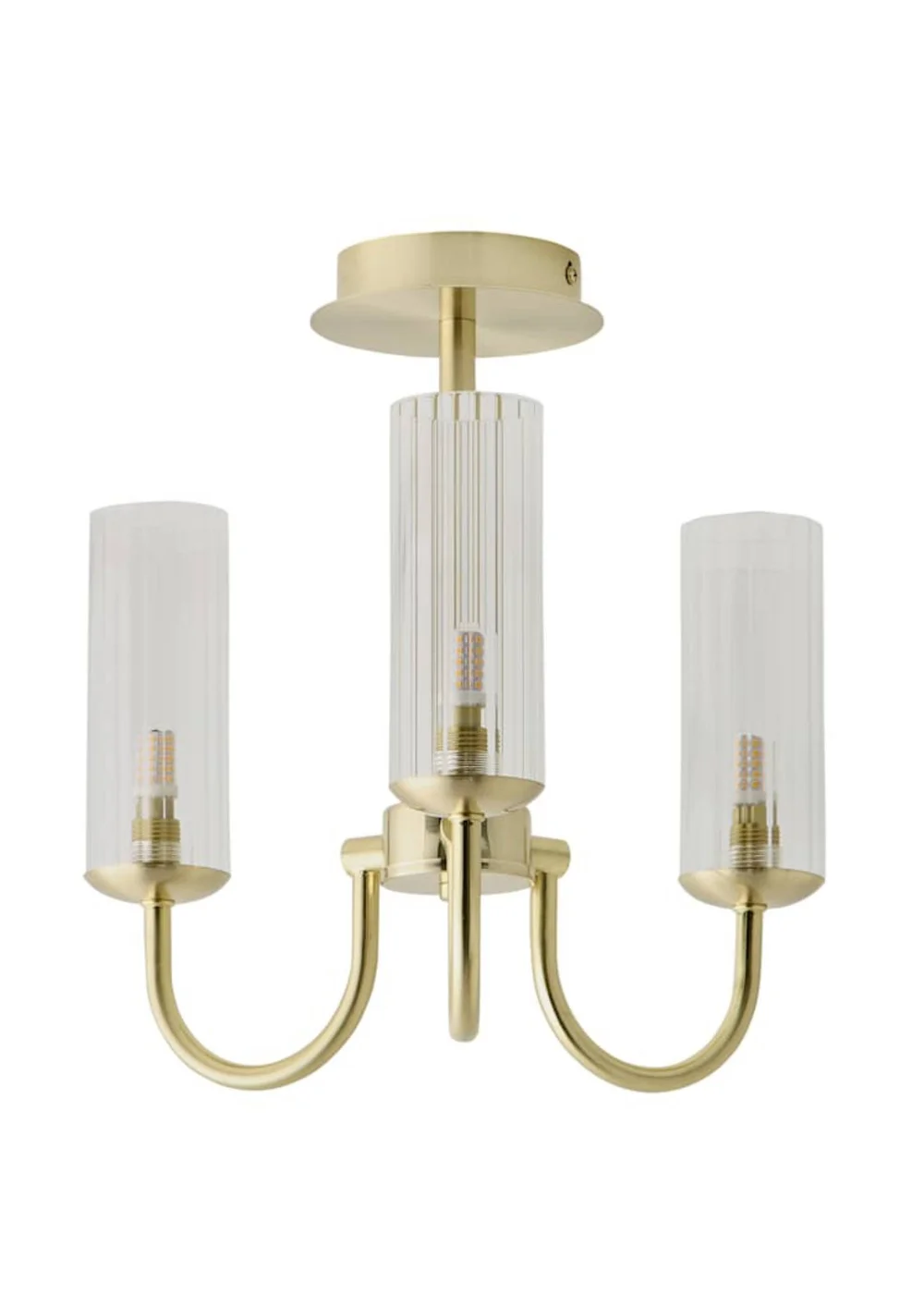ValueLights Canya 3 Way Gold Ceiling Light Clear Ribbed Shades - One Size Image 4