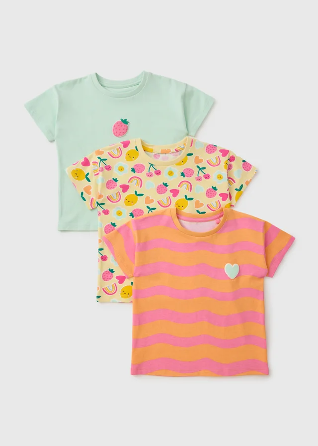 3 Pack Girls Multicolour Summer Print T-Shirts (1-7yrs)