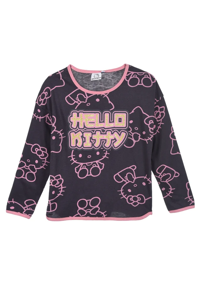 Ada & Ted Hello Kitty Cat Kids Black Long Sleeve Top (4-12 Years)