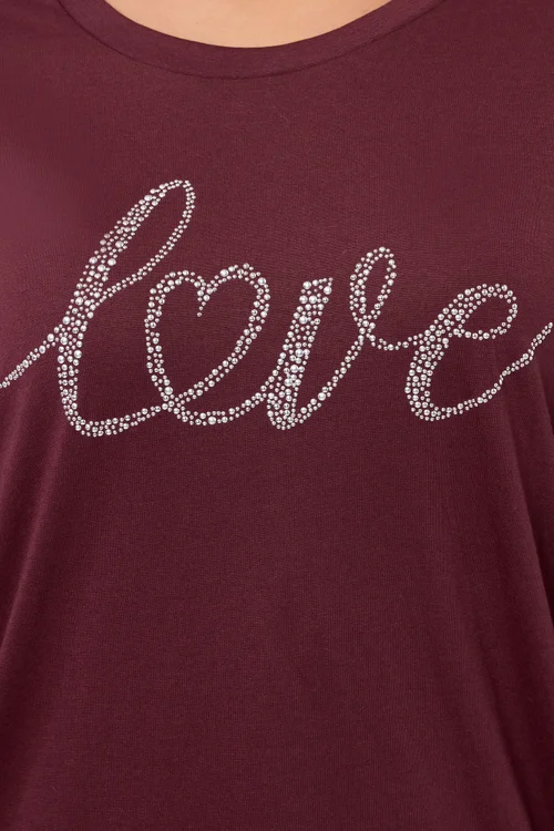 Yours Curve Wine Red 'Love' Long Sleeve T-Shirt - Size 18 Clothing Image 4