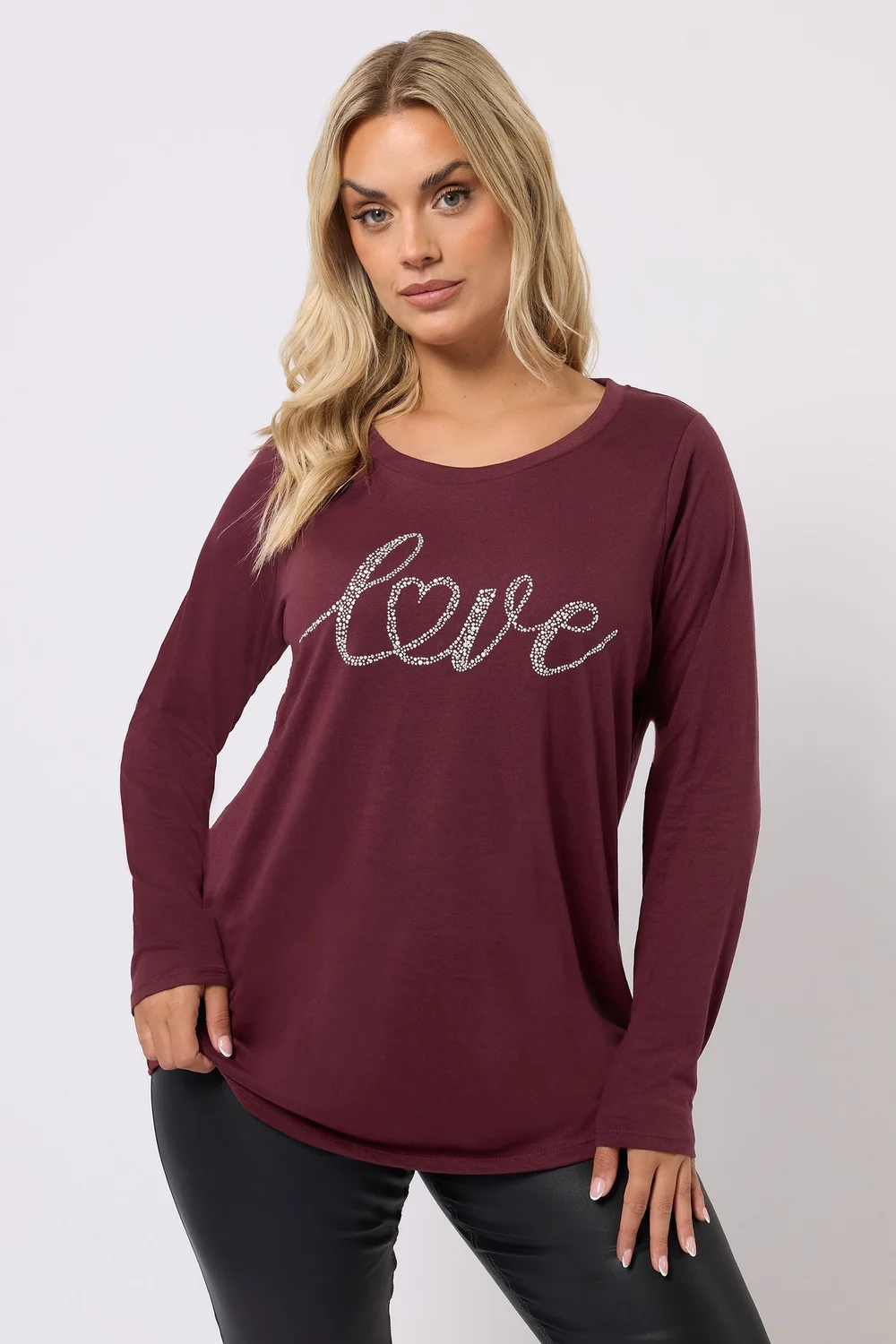Yours Curve Wine Red 'Love' Long Sleeve T-Shirt - Size 18 Clothing Image 1