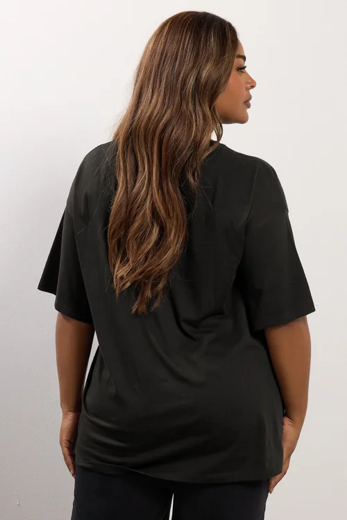Yours Black Studded Oversized T-Shirt - Size 26-28 Clothing Image 4