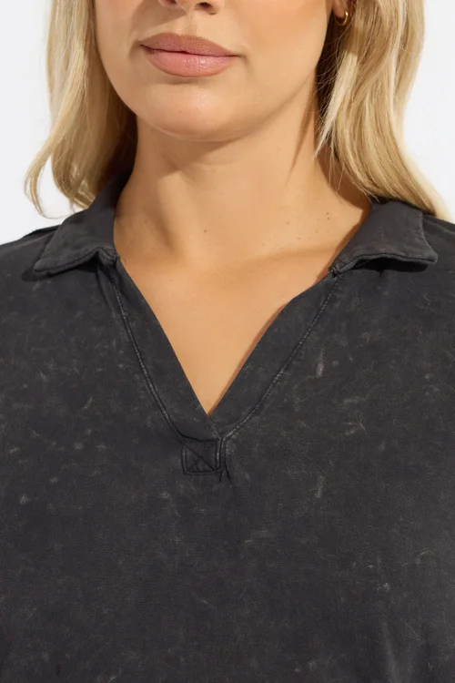 Yours Grey Acid Wash Rugby Collar Top - Size 20 Clothing Image 4